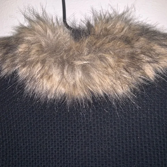 Pink Rose Women's  black and Brown Sweater Vest, Sherpa lined, Faux Fur Collar - Picture 5 of 6